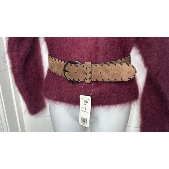 NWT Carlisle Brown Suede Genuine Leather Wide Belt western Boho Whipstitch sz S - Picture 7 of 7